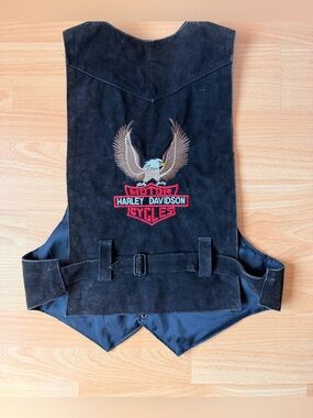 Vintage Harley-Davidson Black Suede Leather Vest Eagle Embroidered Women’s XL